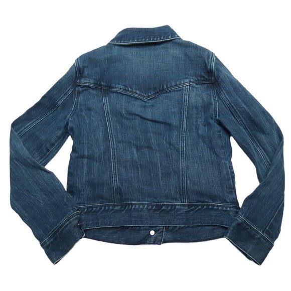 Gap Jacket Girls Medium Blue Kids 1969 Button Up Denim Pockets Dark Wash Stretch - Picture 12 of 15
